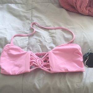 Frankie’s Bikinis Pink Crochet Bandeau Top